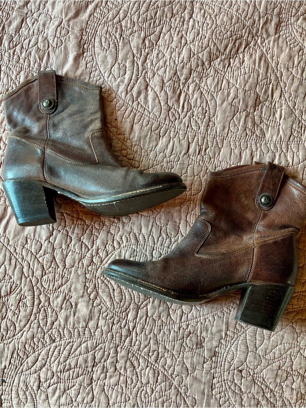 FRYE Jackie Button Brown Leather Booties
